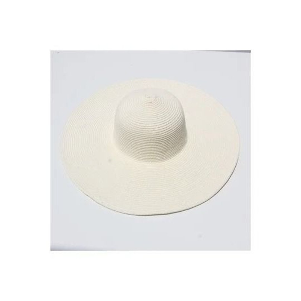 Womens White Wide Brim Straw Sun Hat Floppy Beach Summer Travel Accessory